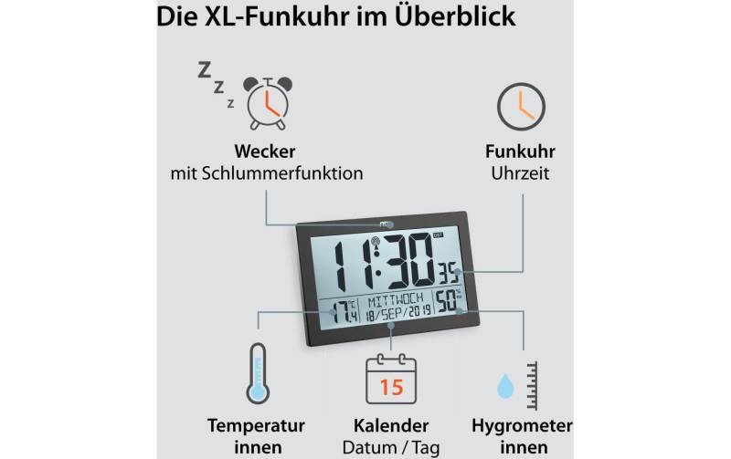 ADE Funkwanduhr »XL, Schwarz« von ADE