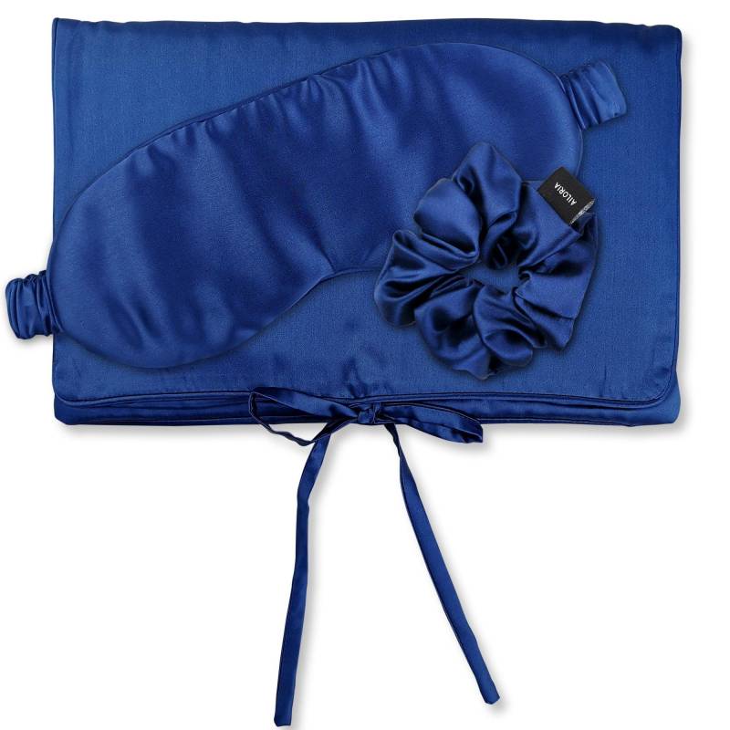 Travel Set Beauty M Tasche, Schlafmaske & Scrunchie M Aus Seide Damen blau M von AILORIA