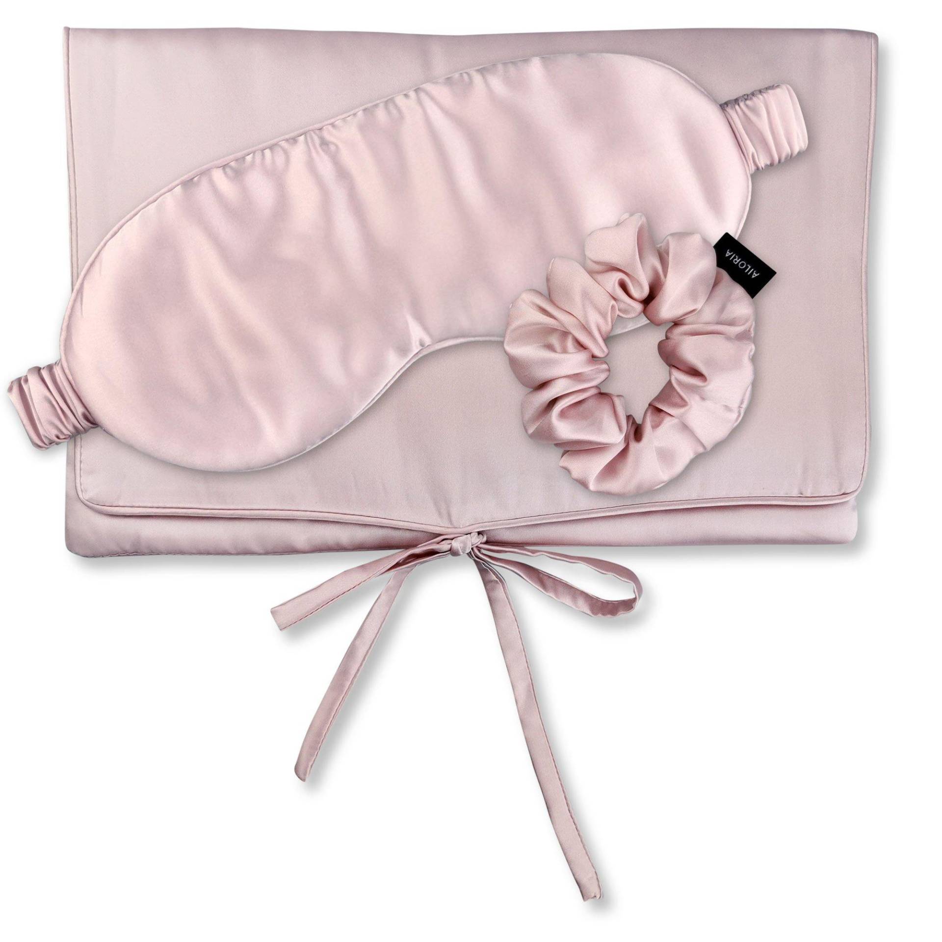 Travel Set Beauty M Tasche, Schlafmaske & Scrunchie M Aus Seide Damen rosa M von AILORIA