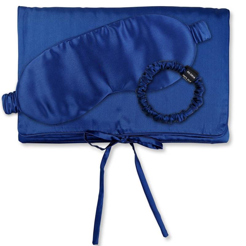 Travel Set Beauty S Tasche, Schlafmaske & Scrunchie S Aus Seide Damen blau S von AILORIA