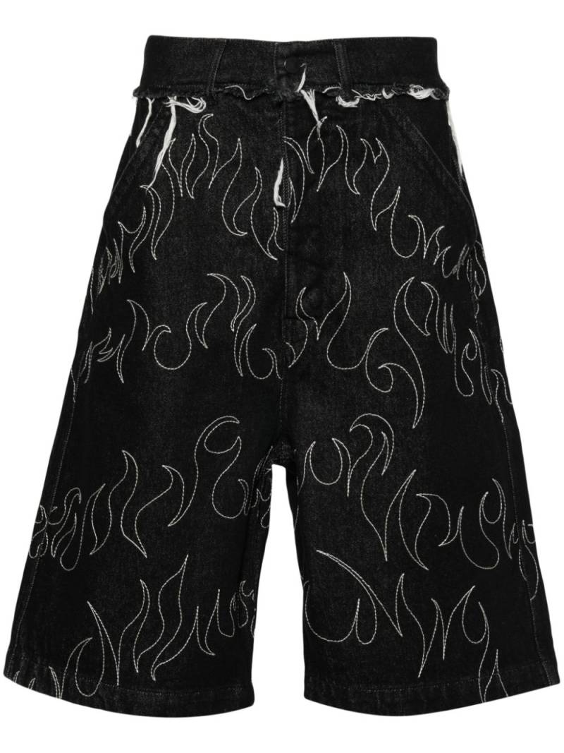 AIREI flame-embroidered denim shorts - Black von AIREI