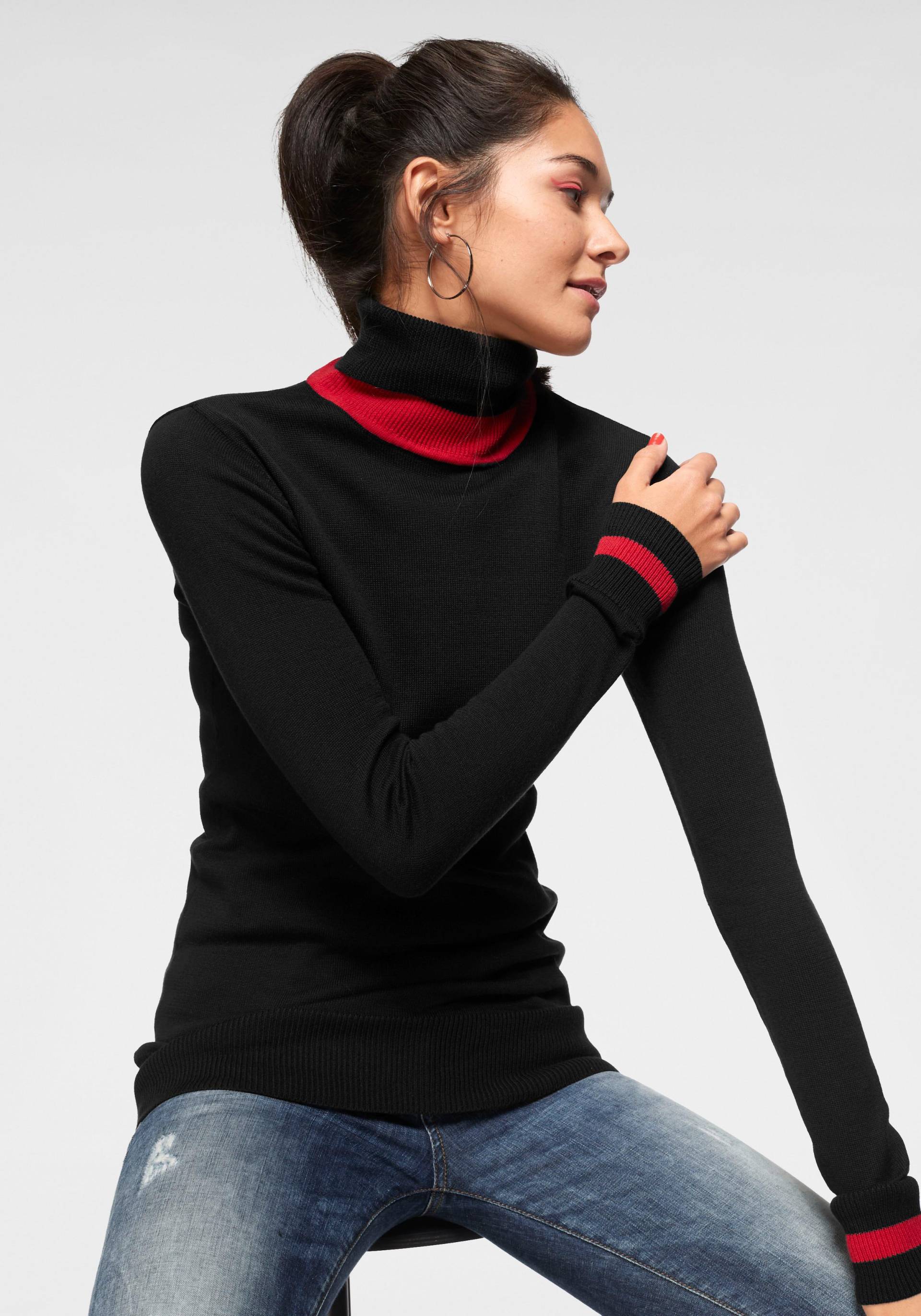 AJC Rollkragenpullover, mit Kontraststreifen am Kragen und Ärmelsaum AJC Rollkragenpullover, mit Kontraststreifen am Kragen und Ärmelsaum von AJC