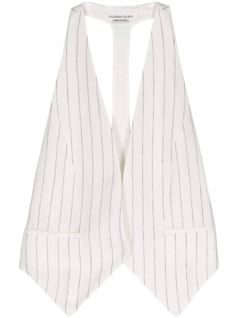 ALESSANDRO VIGILANTE pinstriped racerback linen waistcoat - White von ALESSANDRO VIGILANTE