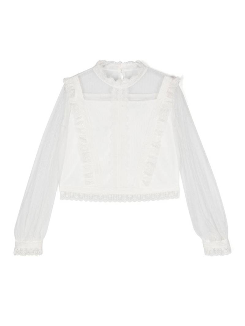 AMAYA lace-trim mesh blouse - White von AMAYA