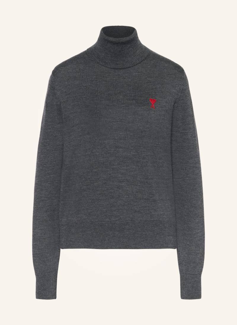 Ami Paris Rollkragenpullover Aus Merinowolle grau von AMI PARIS