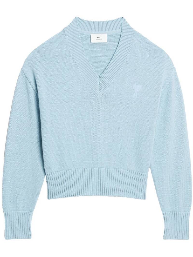 AMI Paris Ami De Coeur V-neck jumper - Blue von AMI Paris