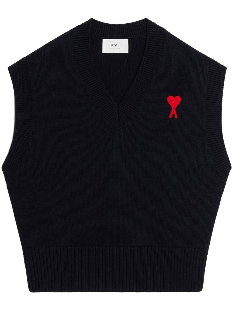 AMI Paris Ami De Coeur V-neck vest - Black von AMI Paris