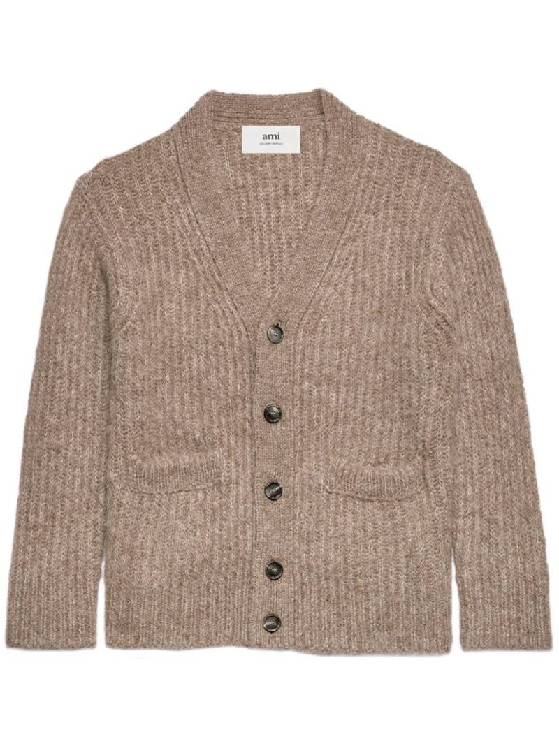 AMI Paris V-neck rib-knit cardigan - Brown von AMI Paris