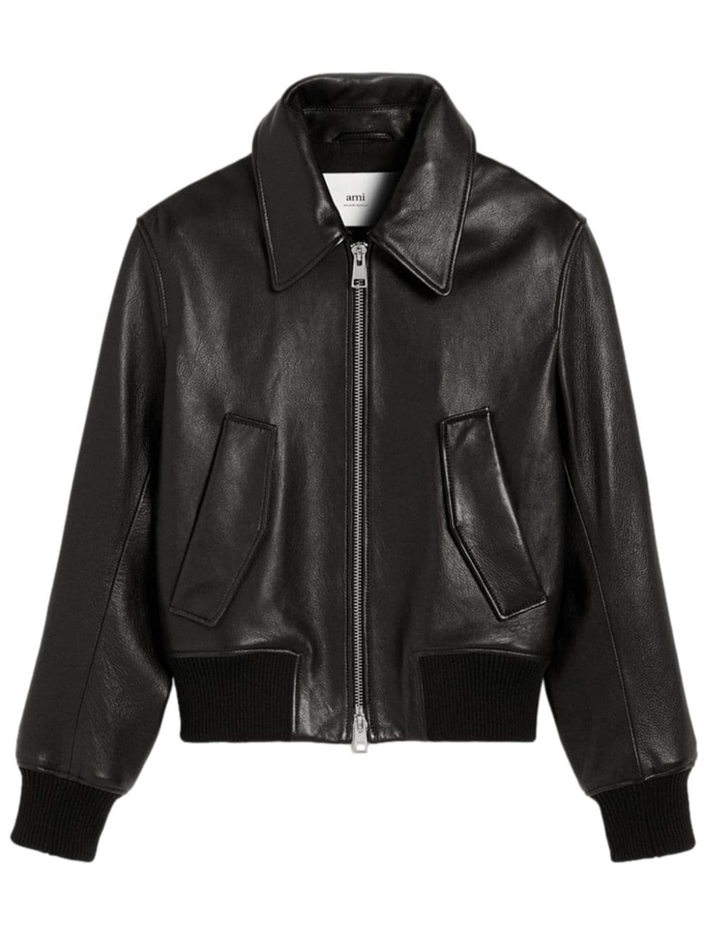 AMI Paris embroidered-logo leather jacket - Black von AMI Paris