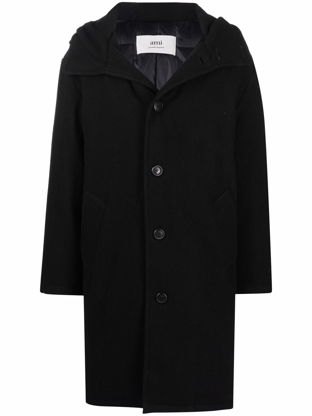 AMI Paris hooded single-breasted coat - Black von AMI Paris