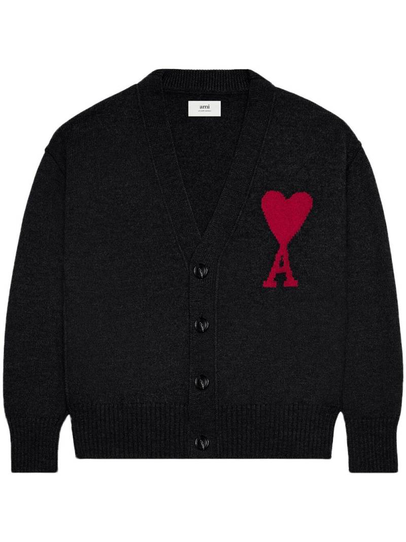 AMI Paris intarsia-logo wool cardigan - Black von AMI Paris