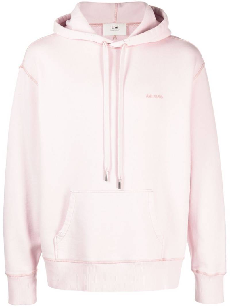 AMI Paris logo-embroidered cotton hoodie - Pink von AMI Paris