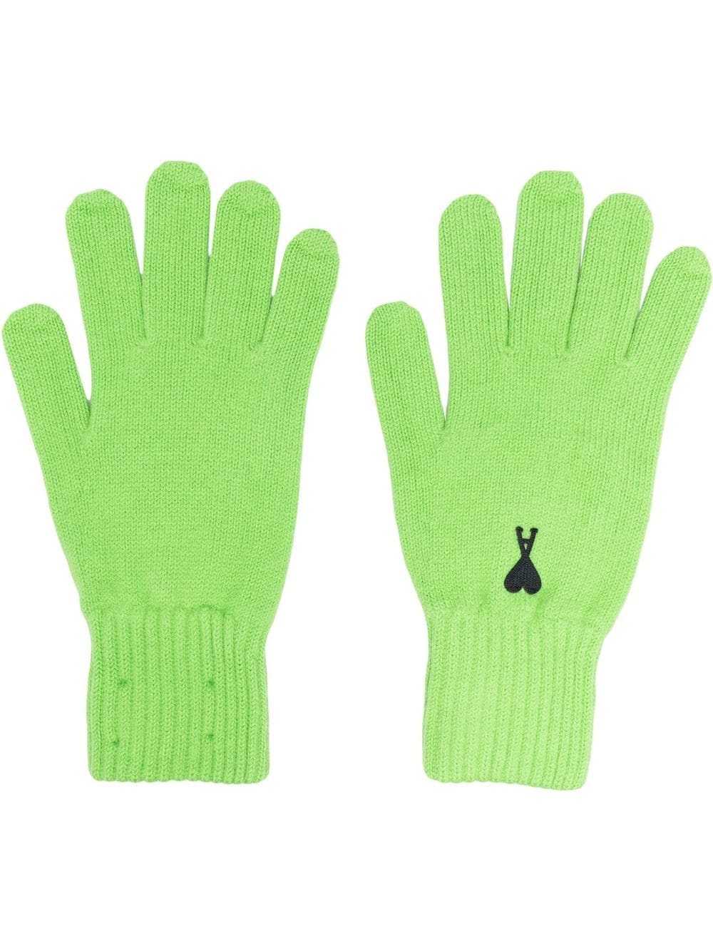 AMI Paris logo-embroidered merino gloves - Green von AMI Paris