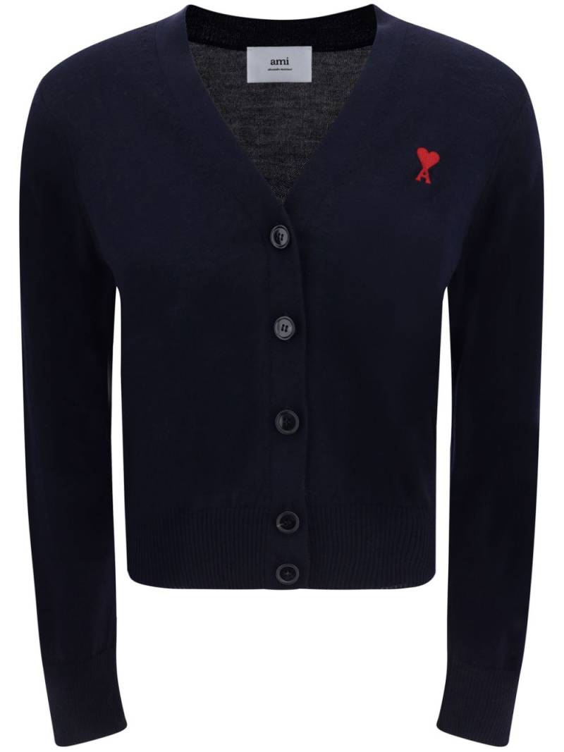 AMI Paris logo-embroidered merino wool cardigan - Blue von AMI Paris