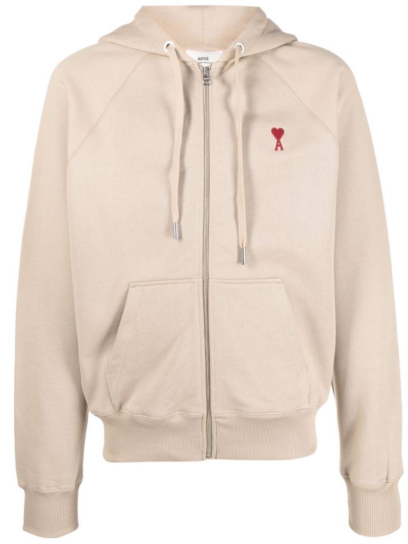 AMI Paris logo-embroidered organic-cotton hoodie - Neutrals von AMI Paris