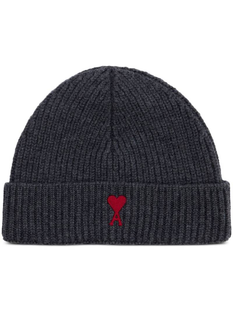 AMI Paris logo-embroidered ribbed-knit beanie - Grey von AMI Paris