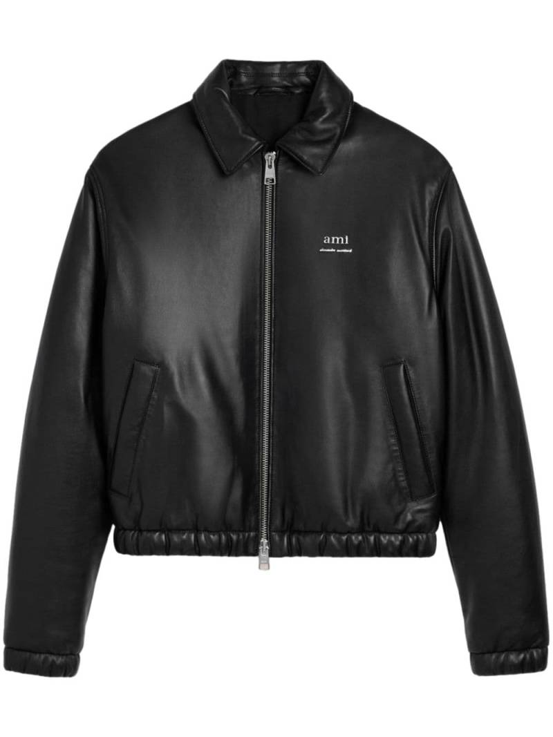 AMI Paris logo-lettering leather bomber jacket - Black von AMI Paris