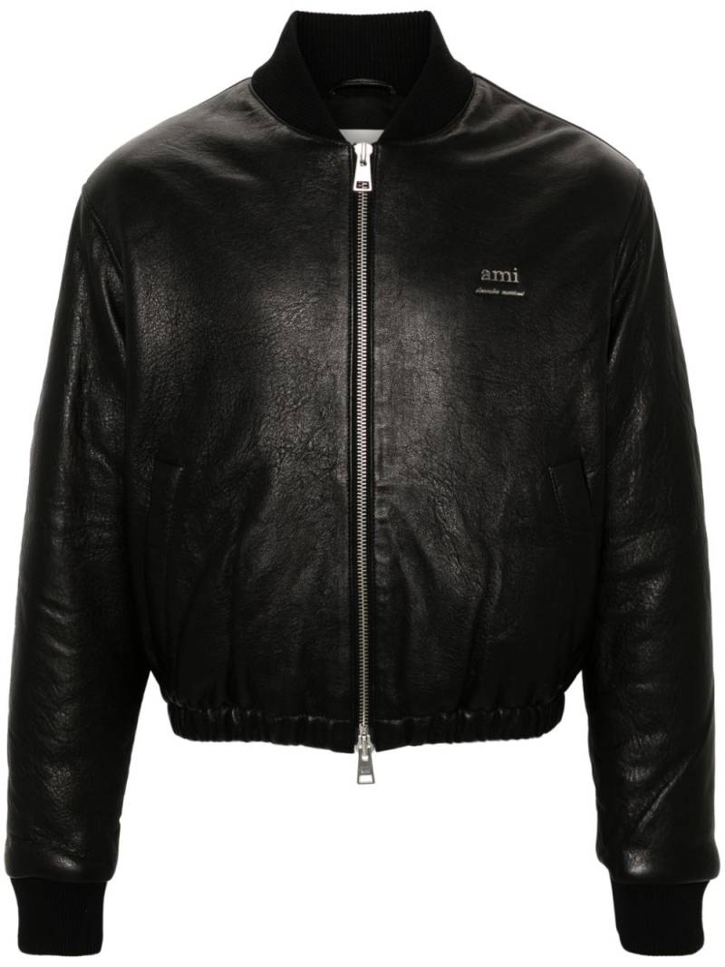 AMI Paris logo-plaque leather jacket - Black von AMI Paris