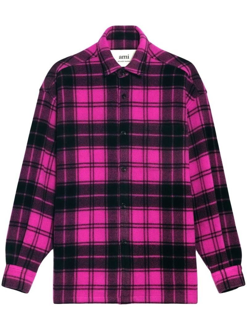 AMI Paris logo-print check wool overshirt - Pink von AMI Paris