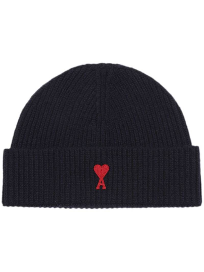 AMI Paris ribbed-knit embroidered beanie - Blue von AMI Paris