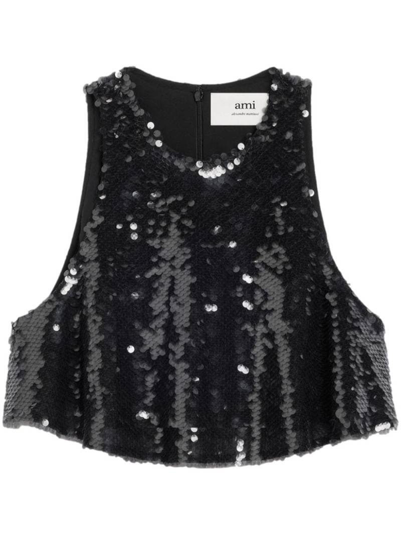 AMI Paris sequin-embellished silk crop top - Black von AMI Paris