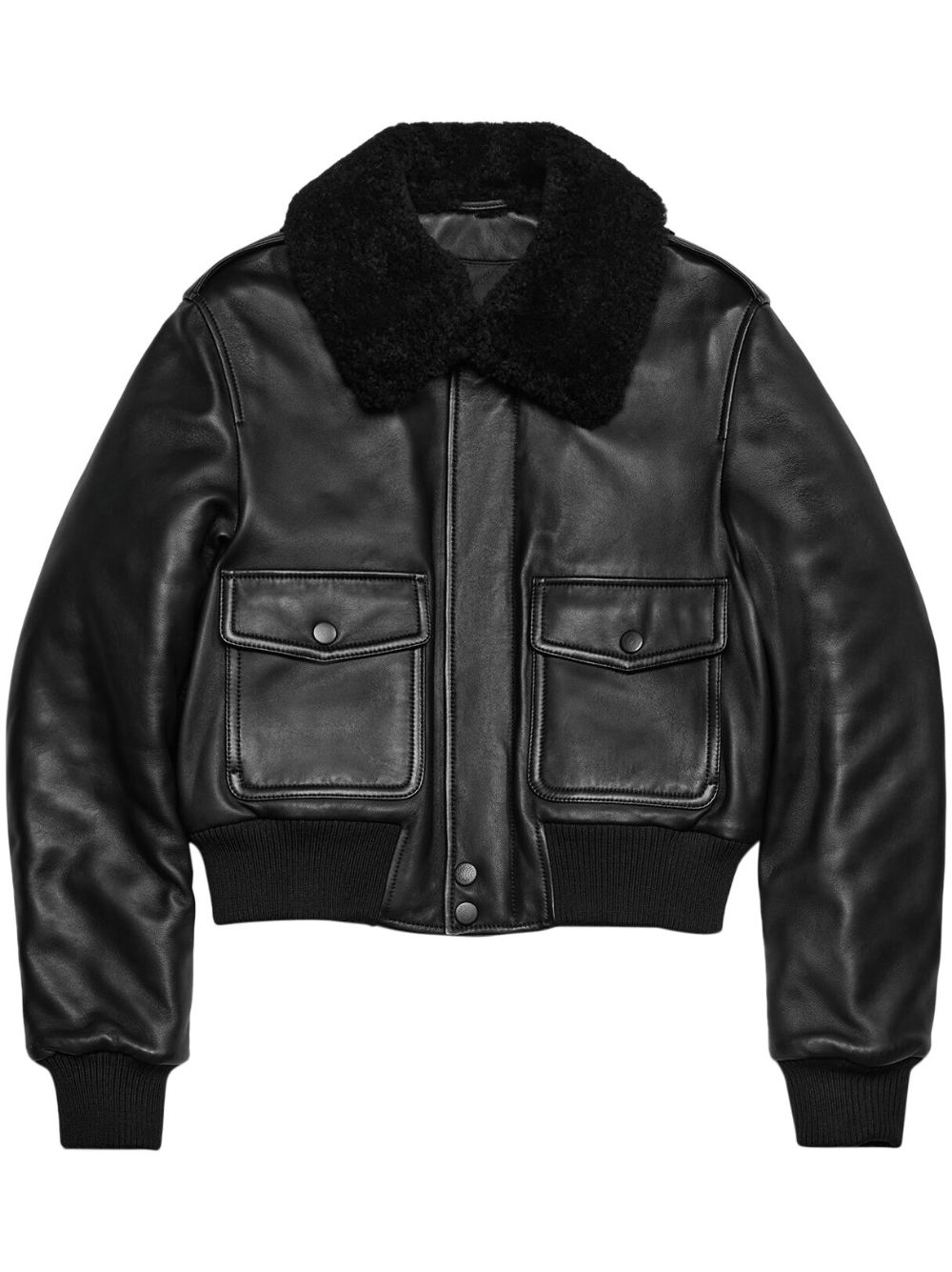 AMI Paris shearling-collar leather jacket - Black von AMI Paris