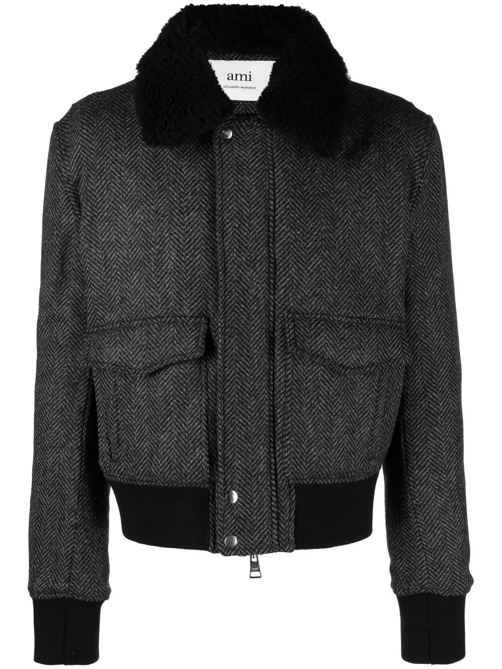 AMI Paris shearling-trimmed pilot jacket - Black von AMI Paris