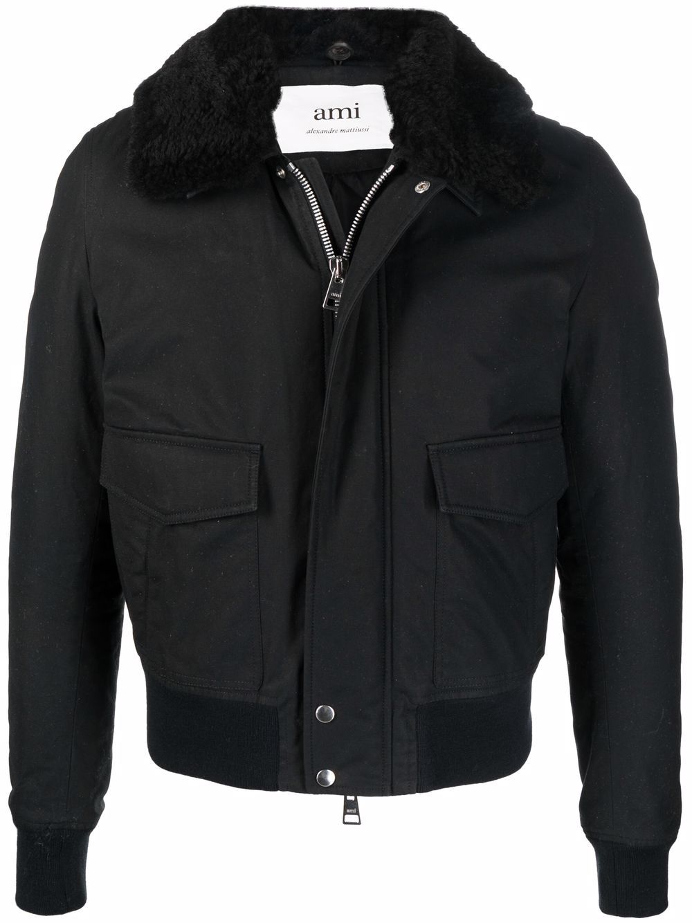 AMI Paris shearling-trimmed pilot jacket - Black von AMI Paris