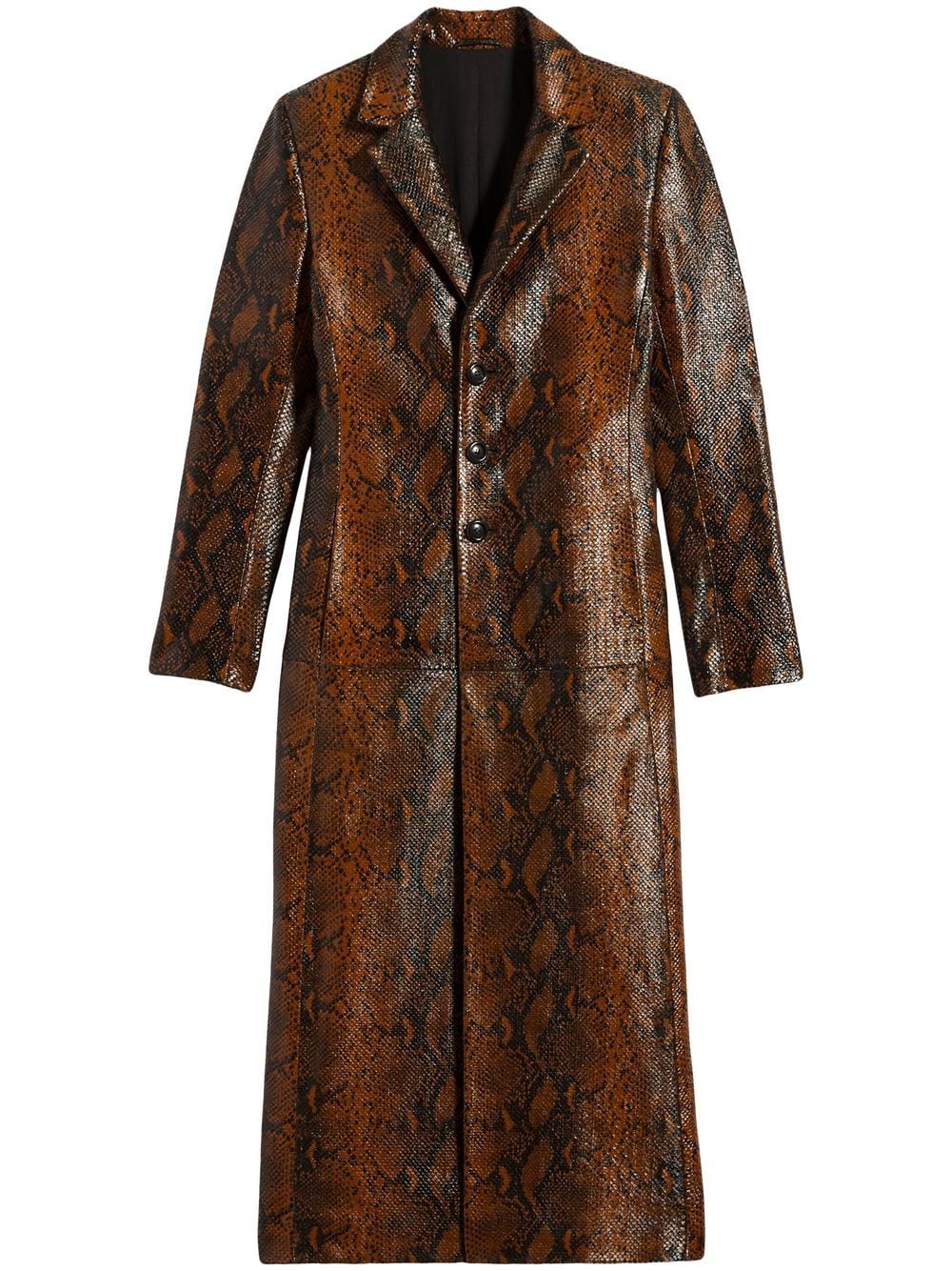 AMI Paris snakeskin-effect long leather coat - Brown von AMI Paris