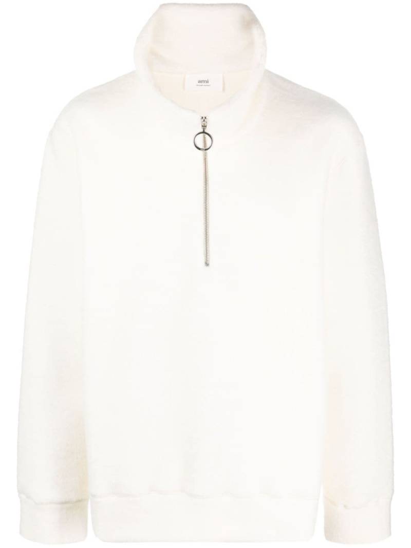 AMI Paris stand-up collar zip-up jumper - White von AMI Paris