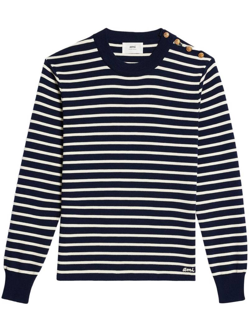 AMI Paris striped button-shoulder merino jumper - Black von AMI Paris