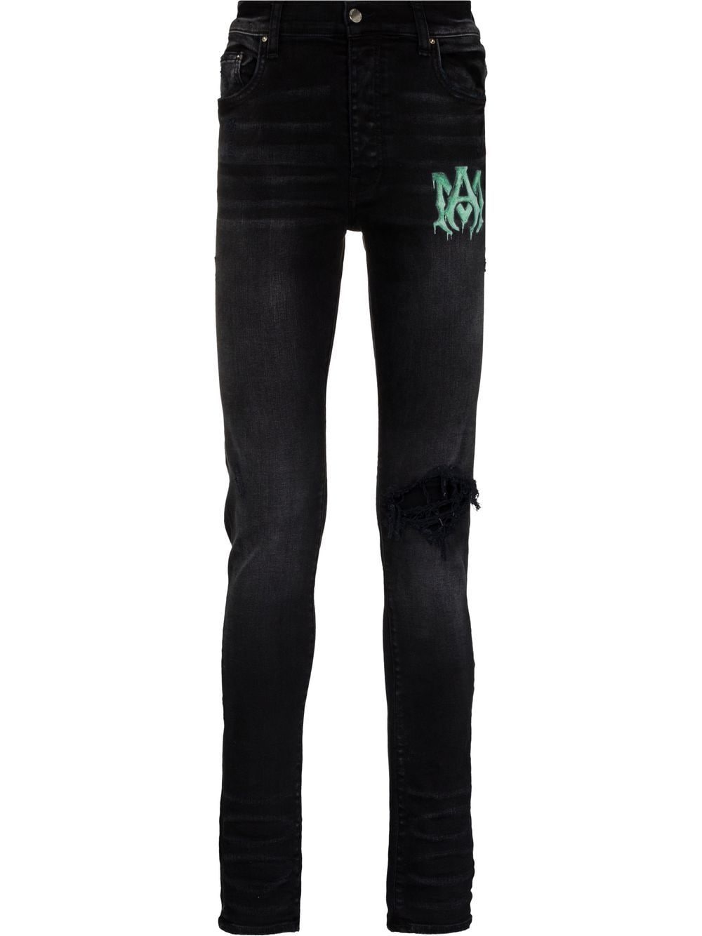 AMIRI Watercolour logo-print skinny jeans - Black von AMIRI