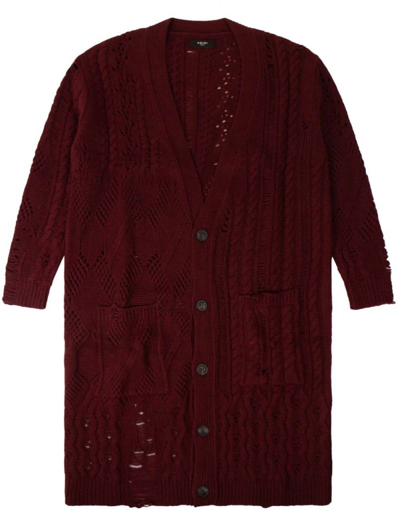 AMIRI pointelle-knit distressed cardigan - Red von AMIRI