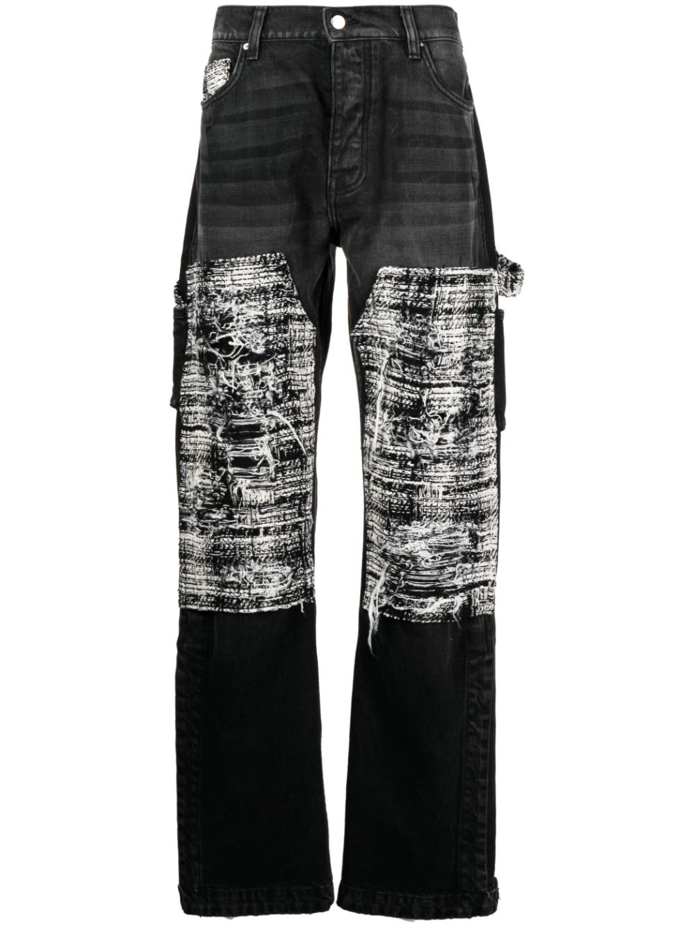 AMIRI tweed-panelling distressed jeans - Black von AMIRI