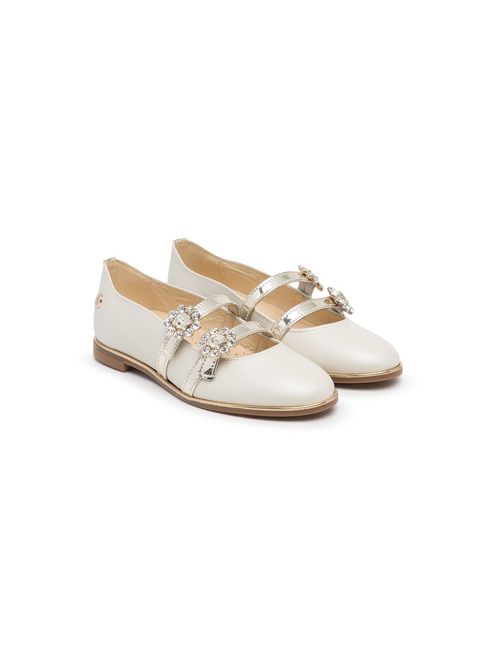 ANDANINES crystal buckle ballerina shoes - White von ANDANINES