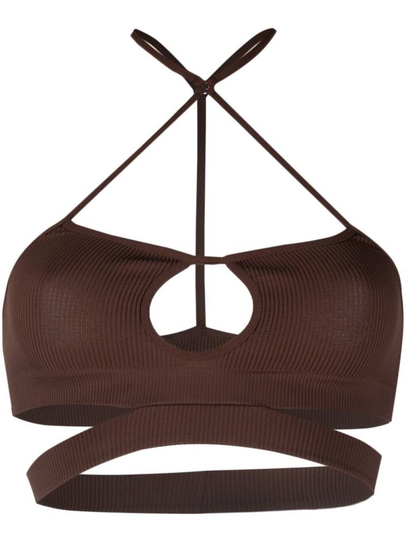 ANDREĀDAMO cropped cut-out detail top - Brown von ANDREĀDAMO