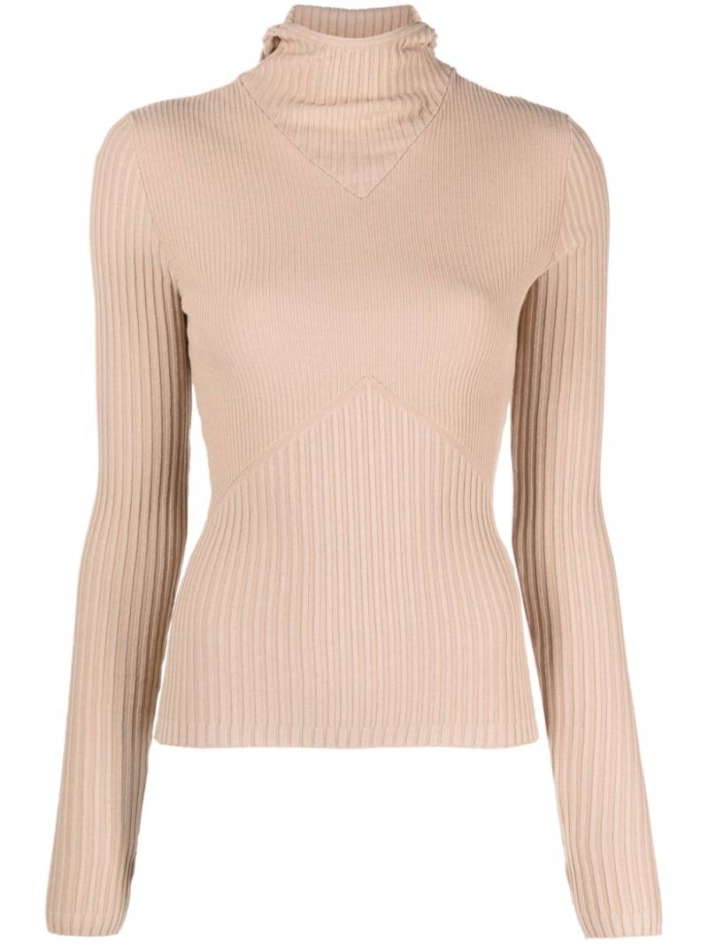 ANDREĀDAMO hooded ribbed-knit top - Neutrals von ANDREĀDAMO