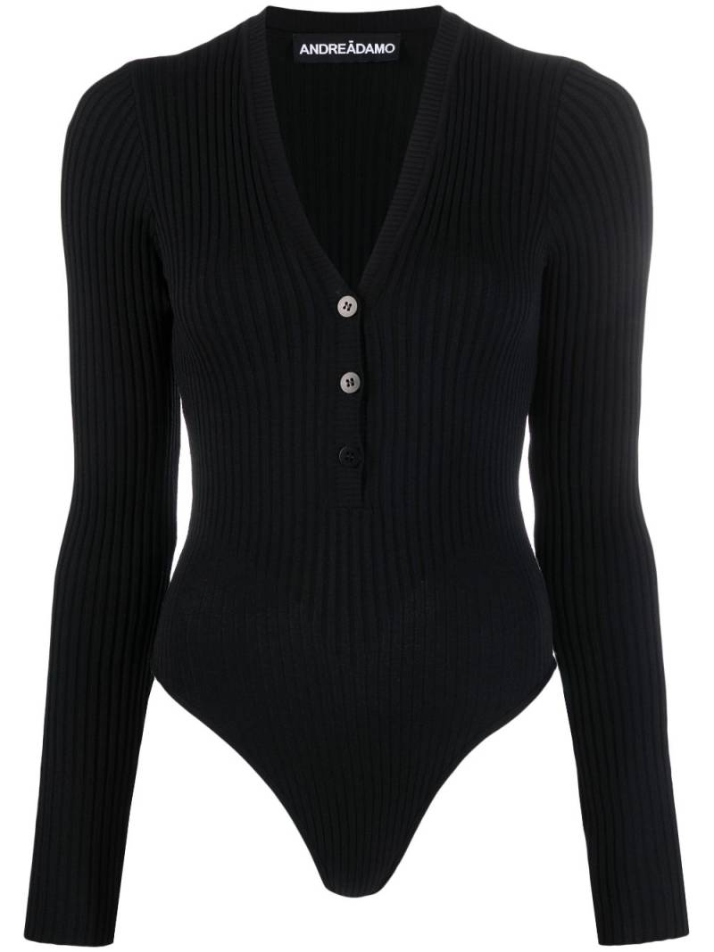 ANDREĀDAMO long-sleeve ribbed-knit bodysuit - Black von ANDREĀDAMO