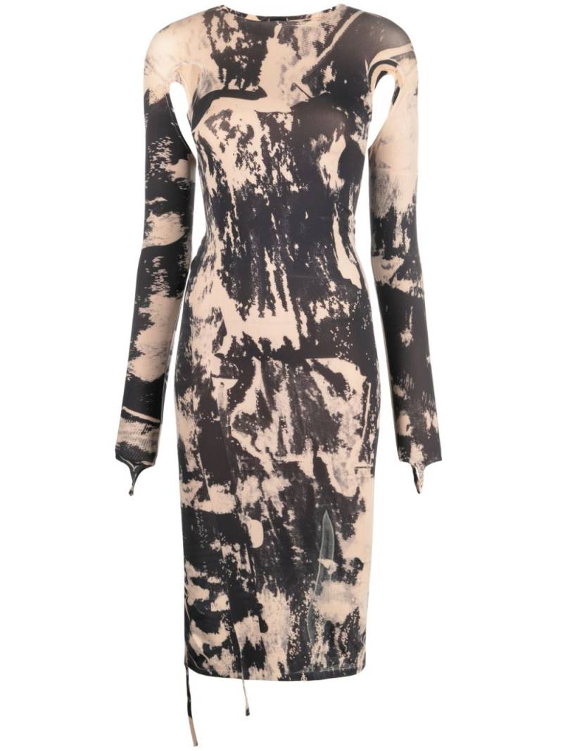 ANDREĀDAMO painterly-print cut-out midi dress - Neutrals von ANDREĀDAMO