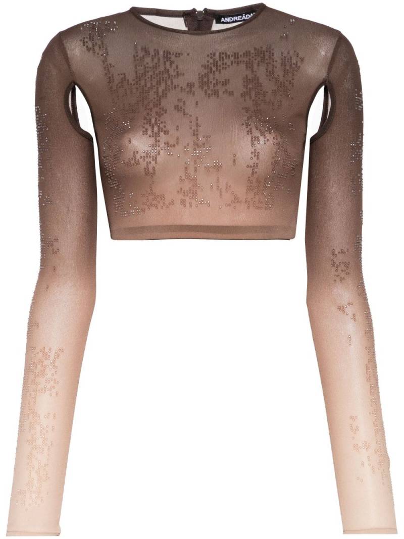 ANDREĀDAMO rhinestone-embellished ombré crop top - Brown von ANDREĀDAMO