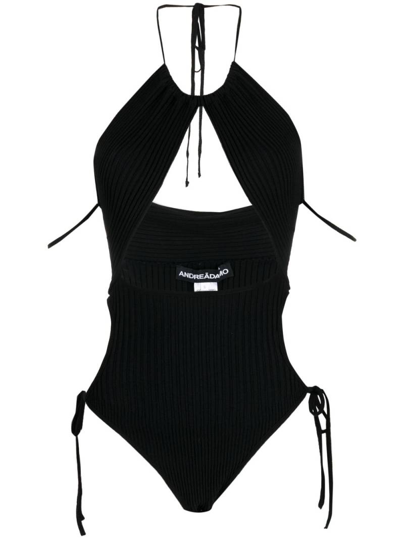 ANDREĀDAMO ribbed-knit cut-out bodysuit - Black von ANDREĀDAMO