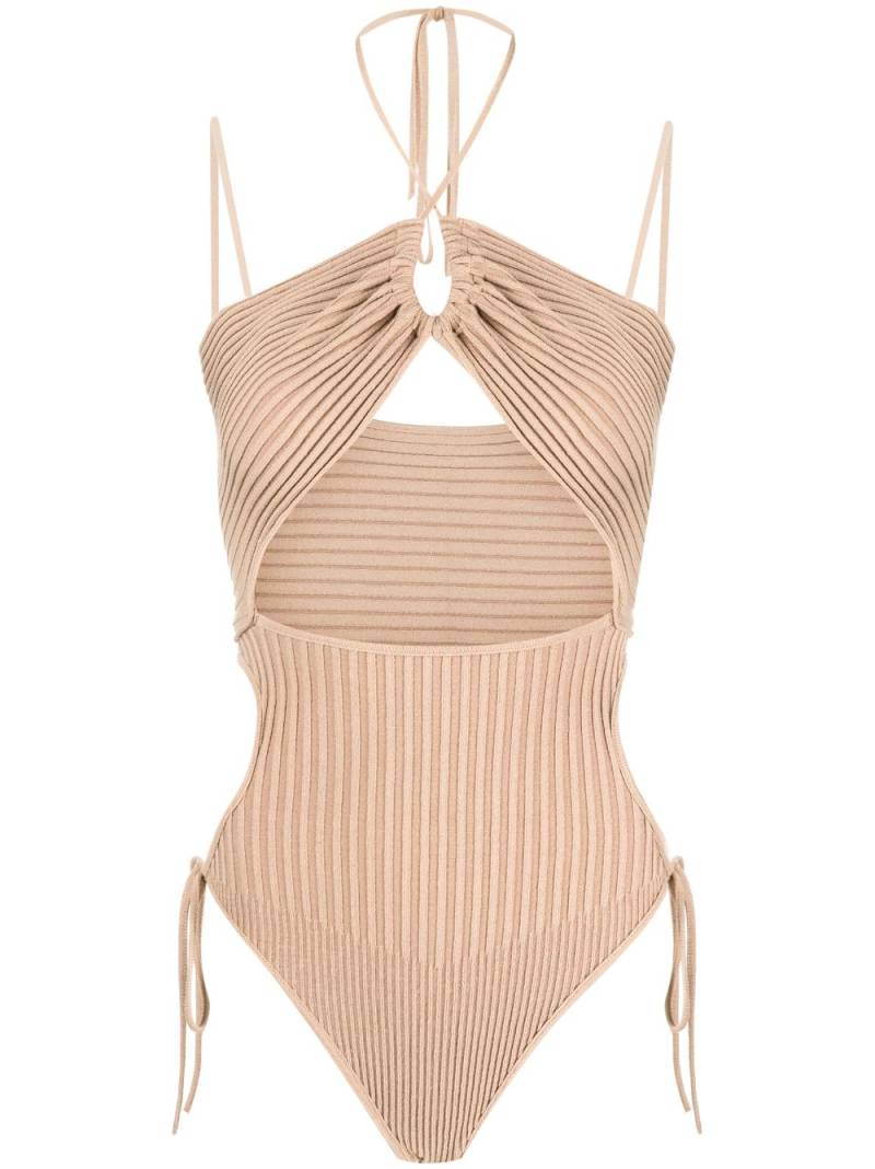 ANDREĀDAMO ribbed-knit cut-out bodysuit - Neutrals von ANDREĀDAMO