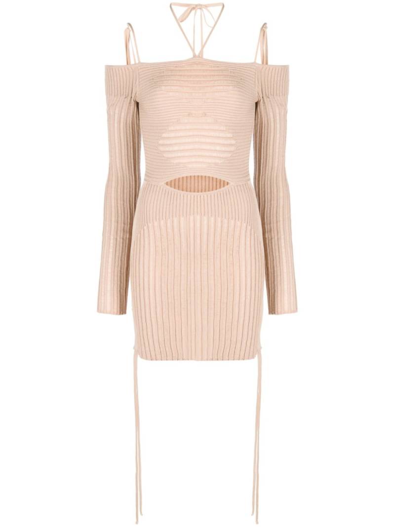 ANDREĀDAMO ribbed-knit mini dress - Neutrals von ANDREĀDAMO