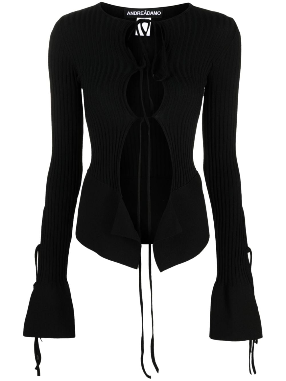 ANDREĀDAMO tie-fastening long-sleeve knitted top - Black von ANDREĀDAMO