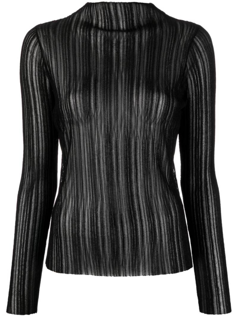 ANINE BING Amy ribbed-knit sheer top - Black von ANINE BING