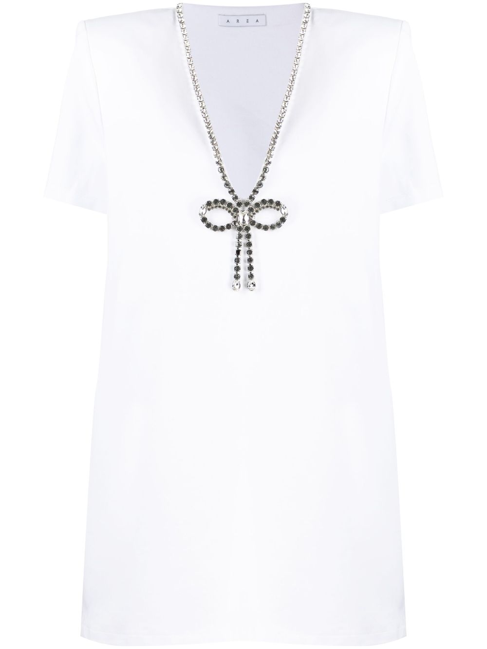 AREA crystal-embellished V-neck minidress - White von AREA