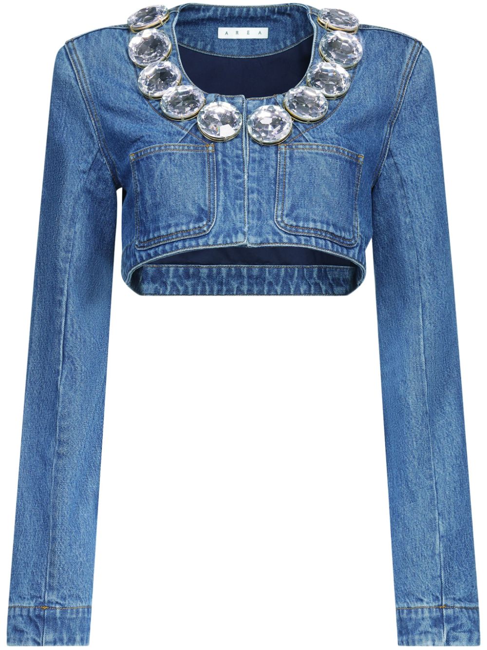 AREA crystal-embellished cropped denim jacket - Blue von AREA