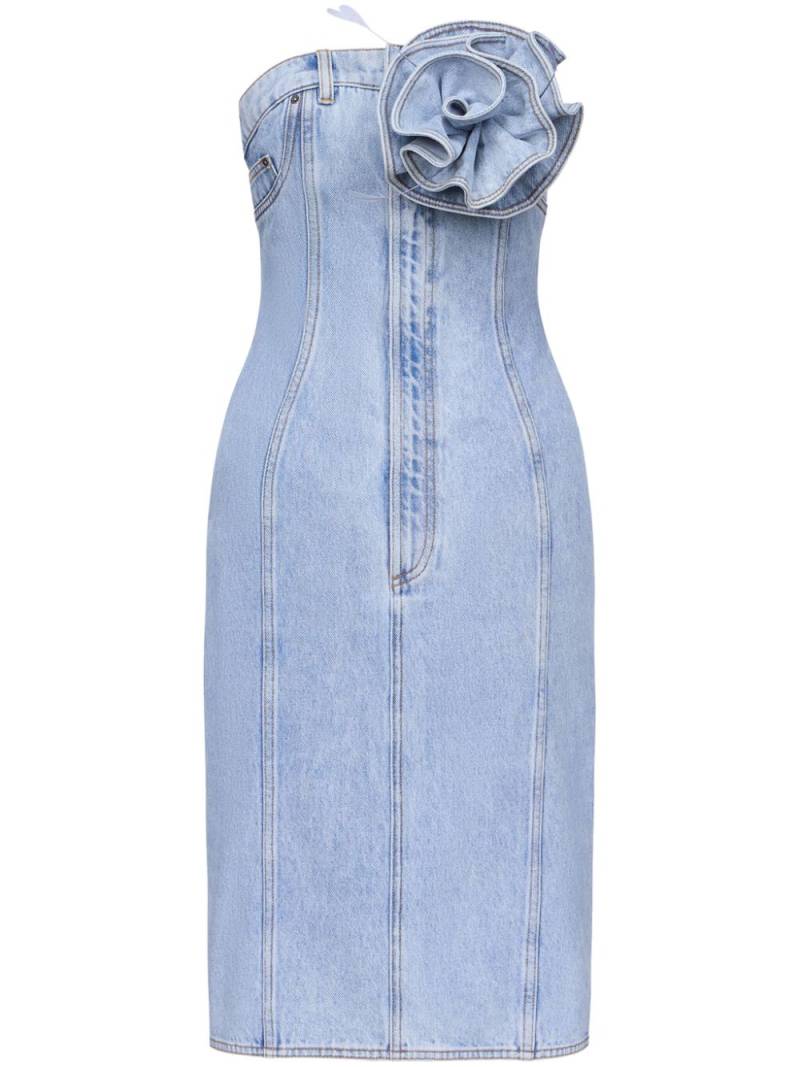 AREA floral-appliqué strapless denim dress - Blue von AREA