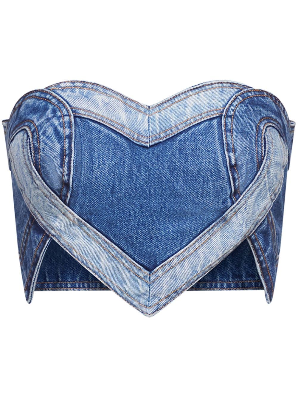 AREA patchwork heart-motif denim bandeau - Blue von AREA