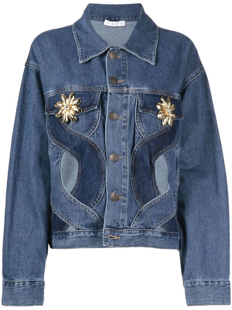 AREA shell-embellished cut-out denim jacket - Blue von AREA